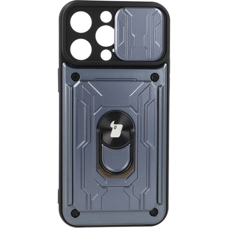 Etui Bizon Case Camshield Card Slot Ring do iPhone 14 Pro Max, szare