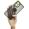 Etui z uchwytem na palec Bizon Case Hybrid Ring do Xiaomi Redmi Note 12 Pro+ 5G, przydymione z zieloną ramką