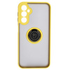 Etui z uchwytem na palec Bizon Case Hybrid Ring do Galaxy A24 4G, przydymione z żółtą ramką