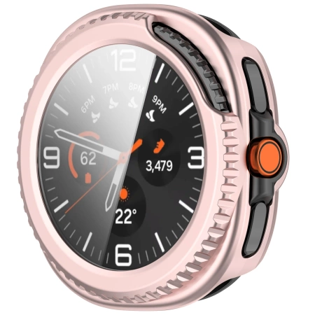 Etui ze szkłem do zegarka Bizon Case+Glass Watch do Samsung Galaxy Watch 8 Classic 46 mm, satynowo różowe