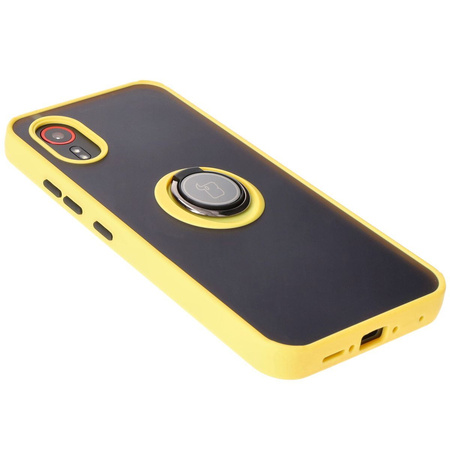 Etui z uchwytem na palec Bizon Case Hybrid Ring do Galaxy Xcover7, przydymione z żółtą ramką