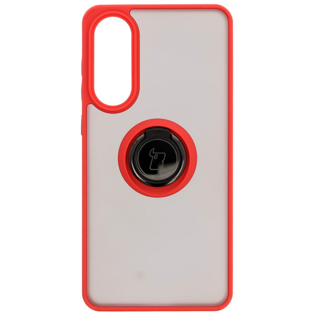 Etui z uchwytem na palec Bizon Case Hybrid Ring do Galaxy S25 Edge, przydymione z czerwoną ramką