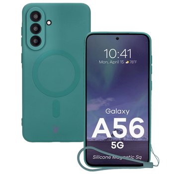 Silikonowe etui z pierścieniem magnetycznym Bizon Case Silicone Magnetic Sq do Galaxy A56 5G, ciemnozielone