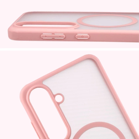 Etui z pierścieniem magnetycznym Bizon Case MatteO do Galaxy S25 FE, przydymione-jasnoróżowe