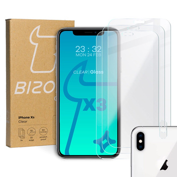 3x Szkło hartowane + szybka na aparat Bizon Glass Clear Pack do iPhone Xs