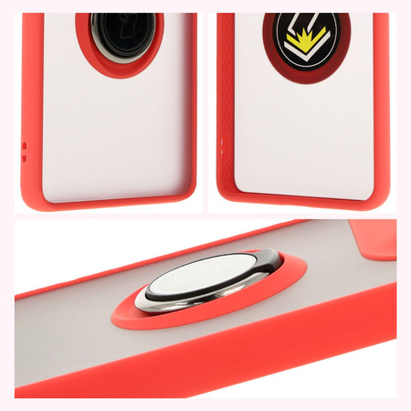 Etui z uchwytem na palec Bizon Case Hybrid Ring do Motorola Edge 50 Ultra, przydymione z czerwoną ramką