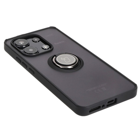 Etui z uchwytem na palec Bizon Case Hybrid Ring do Xiaomi Redmi Note 13 4G, przydymione z czarną ramką