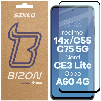 Szkło hartowane Bizon Glass Edge 2 do Realme 14x 5G / Realme C55 / C75 / OnePlus Nord CE 3 Lite / Oppo A60 4G, czarne
