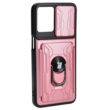 Etui Bizon Case Camshield Card Slot Ring do Motorola Moto G13 / G23 / G53 5G, jasnoróżowe