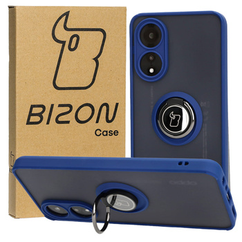Etui z uchwytem na palec Bizon Case Hybrid Ring do Oppo A78 4G, przydymione z granatową ramką