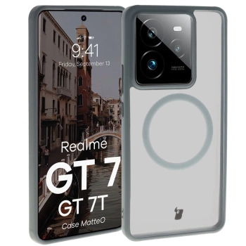 Etui z pierścieniem magnetycznym Bizon Case MatteO do Realme GT 7 / 7T, przydymione-szare