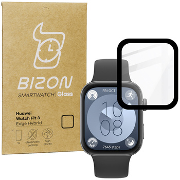 Szkło hybrydowe Bizon Glass Watch Edge Hybrid dla Huawei Watch Fit 3, czarne