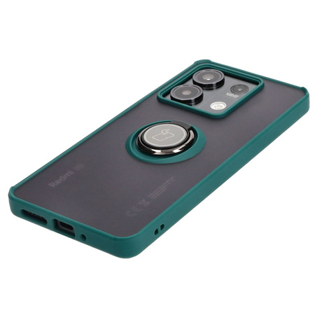 Etui z uchwytem na palec Bizon Case Hybrid Ring do Xiaomi Redmi Note 13 5G, przydymione z ciemnozieloną ramką