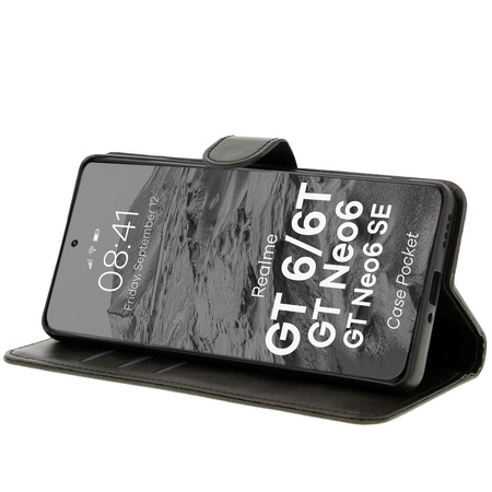 Etui z klapką Bizon Case Pocket do Realme GT 6 / 6T / Neo 6 / Neo 6 SE, czarne