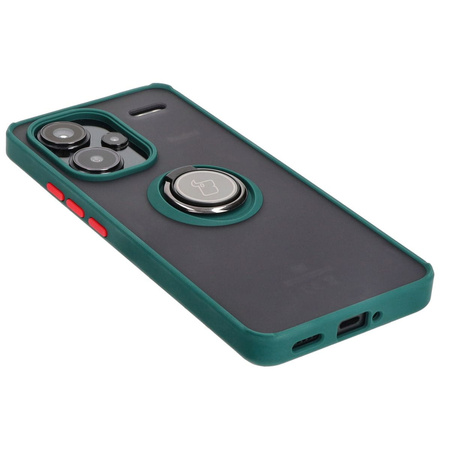 Etui z uchwytem na palec Bizon Case Hybrid Ring do Xiaomi Redmi Note 13 Pro+ 5G, przydymione z ciemnozieloną ramką