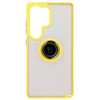 Etui z uchwytem na palec Bizon Case Hybrid Ring do Galaxy S25 Ultra, przydymione z żółtą ramką