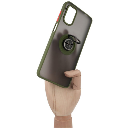 Etui z uchwytem na palec Bizon Case Hybrid Ring do Motorola Moto G22 / E32 / E32s, przydymione z zieloną ramką