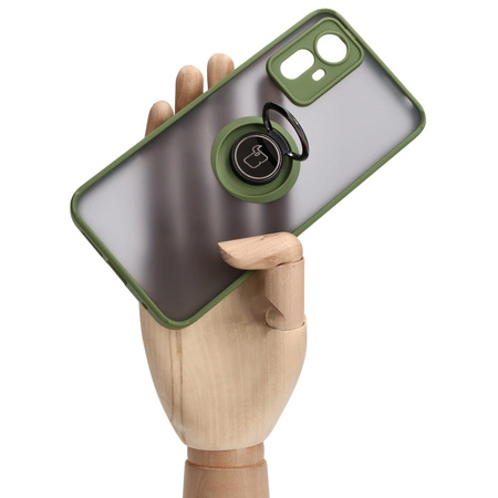 Etui z uchwytem na palec Bizon Case Hybrid Ring do Xiaomi Redmi Note 12S, przydymione z zieloną ramką