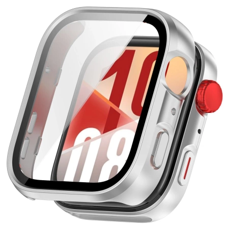Etui ze szkłem do zegarka Bizon Case+Glass Watch do Huawei Watch Fit 4, satynowo srebrne