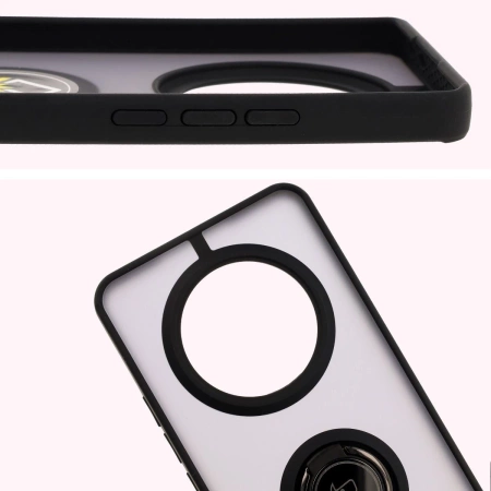 Etui z uchwytem na palec Bizon Case Hybrid Ring do Realme 14 Pro Plus 5G, przydymione z czarną ramką