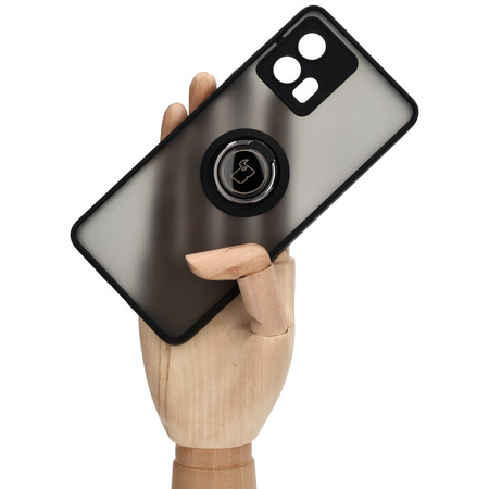 Etui z uchwytem na palec Bizon Case Hybrid Ring do Motorola Edge 30 Fusion, przydymione z czarną ramką