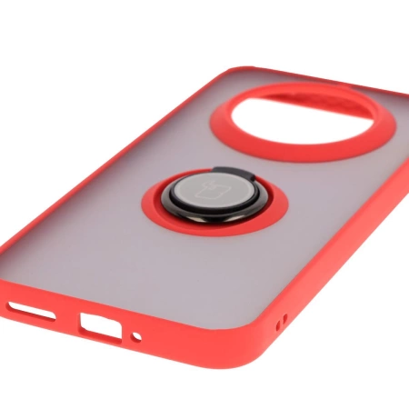 Etui z uchwytem na palec Bizon Case Hybrid Ring do Realme 14 Pro Plus 5G, przydymione z czerwoną ramką