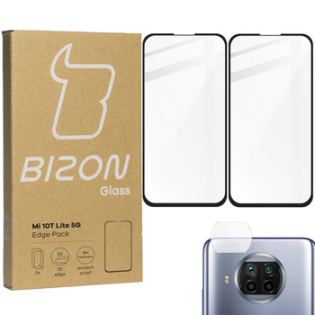 Szkło hartowane Bizon Glass Edge - 2 sztuki + ochrona na obiektyw,  Xiaomi Mi 10T Lite 5G, czarne
