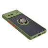 Etui z uchwytem na palec Bizon Case Hybrid Ring do Google Pixel 7A, przydymione z zieloną ramką