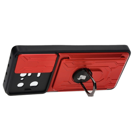 Etui Bizon Case Camshield Card Slot Ring do Xiaomi 13 Pro, czerwone