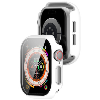 Etui ze szkłem do zegarka Bizon Case+Glass Watch do Apple Watch 11 / 10 (46mm), białe