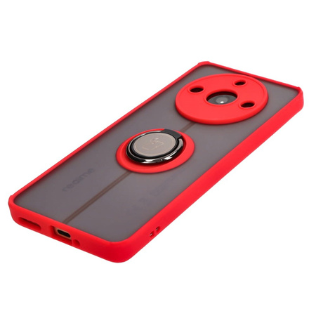 Etui z uchwytem na palec Bizon Case Hybrid Ring do Realme 11 Pro / 11 Pro+, przydymione z czerwoną ramką