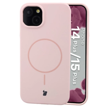 Silikonowe etui z pierścieniem magnetycznym Bizon Soft Case Magnetic do iPhone 15 Plus/14 Plus, jasnoróżowe