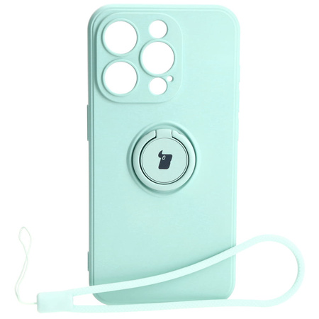 Etui Bizon Case Silicone Ring Sq do Apple iPhone 15 Pro, turkusowe