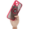 Etui z uchwytem na palec Bizon Case Hybrid Ring do iPhone 14, przydymione z czerwoną ramką