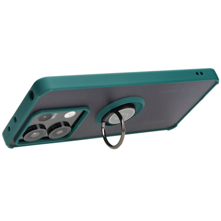 Etui z uchwytem na palec Bizon Case Hybrid Ring do Xiaomi Redmi Note 13 5G, przydymione z ciemnozieloną ramką