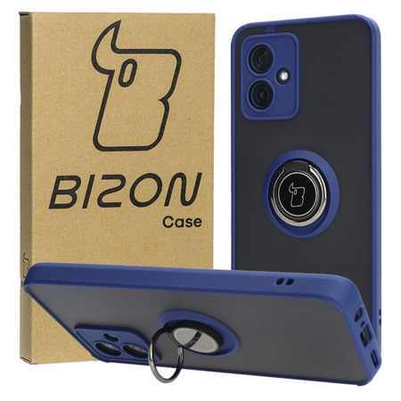 Etui z uchwytem na palec Bizon Case Hybrid Ring do Motorola Moto G54 5G, przydymione z granatową ramką