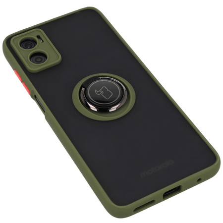 Etui z uchwytem na palec Bizon Case Hybrid Ring do Motorola Moto E22 / E22i, przydymione z zieloną ramką