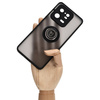 Etui z uchwytem na palec Bizon Case Hybrid Ring do Xiaomi 13 Pro, przydymione z czarną ramką