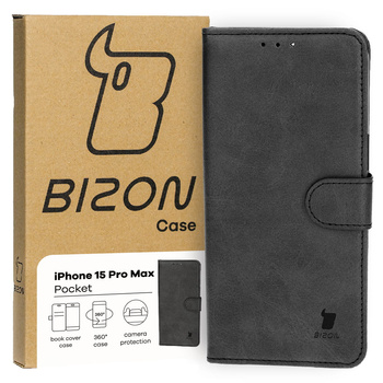 Etui z klapką Bizon Case Pocket do iPhone 15 Pro Max, czarne