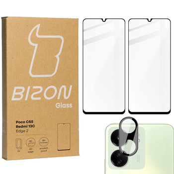 2x Szkło + szybka na aparat BIZON Edge 2 Pack  do Redmi 13C/Poco C65