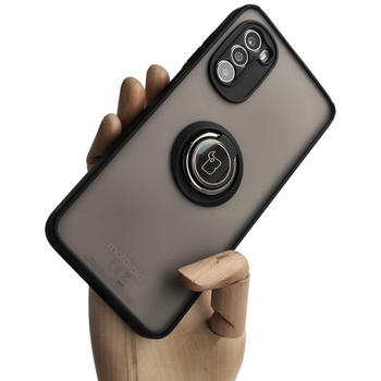 Etui z uchwytem na palec Bizon Case Hybrid Ring do Motorola Moto G52 / G82, przydymione z czarną ramką