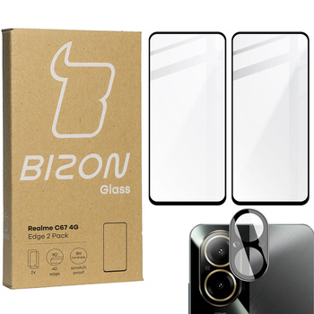 2x Szkło + szybka na aparat BIZON Edge 2 Pack do Realme C67 4G