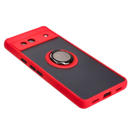 Etui z uchwytem na palec Bizon Case Hybrid Ring do Google Pixel 7A, przydymione z czerwoną ramką