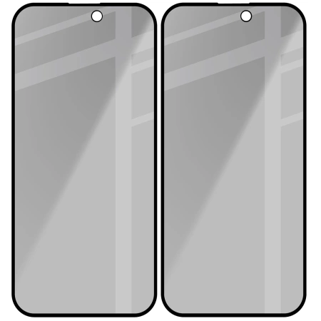 Prywatyzujące szkło hartowane Bizon Glass Edge Shadow Duo do iPhone 15 / 16, przyciemniane z czarną ramką, 2 sztuki
