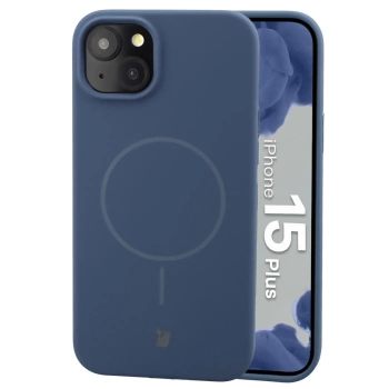 Silikonowe etui z pierścieniem magnetycznym Bizon Soft Case Magnetic do iPhone 15 Plus, granatowe
