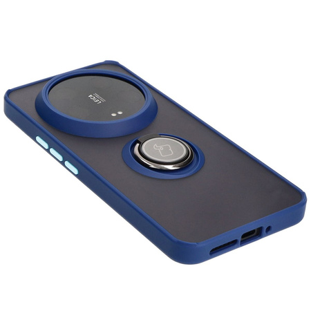 Etui z uchwytem na palec Bizon Case Hybrid Ring do Xiaomi 14 Ultra, przydymione z granatową ramką