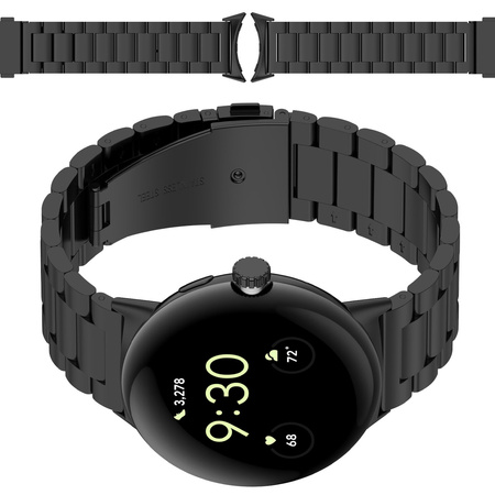 Pasek ze stali nierdzewnej Bizon Strap Watch Aura do Google Pixel Watch 3 45 mm, czarny