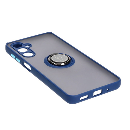 Etui z uchwytem na palec Bizon Case Hybrid Ring do Galaxy M54 5G, przydymione z granatową ramką