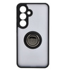 Etui z uchwytem na palec Bizon Case Hybrid Ring do Galaxy S25 / S24, przydymione z czarną ramką