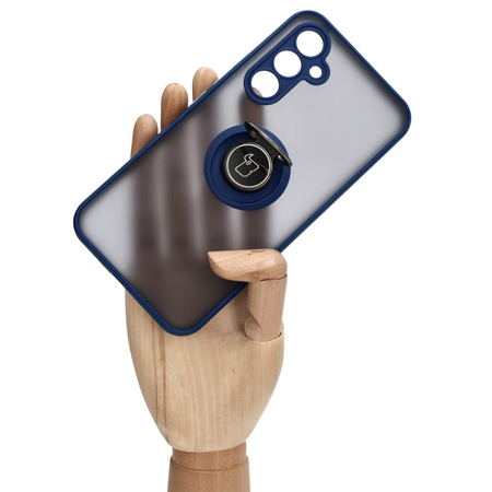 Etui z uchwytem na palec Bizon Case Hybrid Ring do Galaxy A54 5G, przydymione z granatową ramką